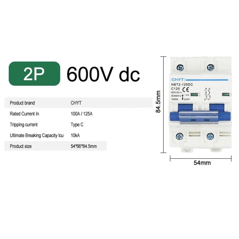 PRACTINET Pastilla Interruptor Termomagnético 80Amper 2p CD Solar - Mini
