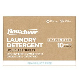 Flowcheer Laundry Detergent Sheets Travel Pack - 5 sheets 10 Loads Unscented, travel laundry detergent, Camping Traveling, No Plastic Jug, All Washing Machines, Hand Washing