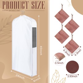 Briwooody 1 Set 40'' Cotton Garment Bag for Hanging Clothes and Storage with Cedar Blocks for Fresh Smell and Moth Protection Sandpaper for Suits Fur Coats Leather Jackets Sweaters