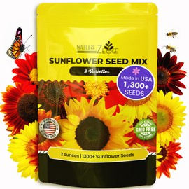 NatureZ Edge 1300+ Sunflower Seeds Garden Variety Pack, Bulk Sunflower Seeds for Planting Flowers, Get More Sunflower Seeds to Plant, Mammoth, Dwarf, Lemon Queen, Giant and More. 2oz Packet