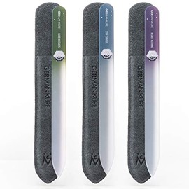 GERMANIKURE Czech Crystal Glass Nail File 3 Pack in Suede Leather Case - Professional Manicure & Pedicure Products for Smooth Easy Shaping of Natural 