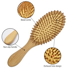 Firschoie Bamboo Hair Brush Set of 3, Hair Brushes without Pulling, with Small Cleaning Comb, Antistatic Scalp Massage Reduces Frizz and Hair Breakage, Suitable for Long Hair, Curly Hair, Split Ends