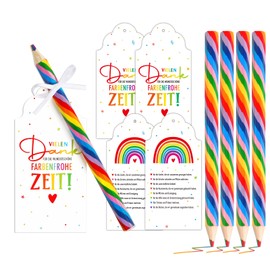 BOFUNX 5 Pieces Pendants Thank You For The Beautiful Time Labels for Farewell + 5 Pieces Rainbow Colouring Pencils for Nursery Farewell Gift Educator Thank You Gift