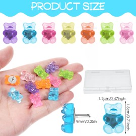50pcs Gummy Bear Push Pins Colorful Translucent Cute Decorative Push Pin for Bulletin Board Thumbtacks Thumb Tack Resin Bear Bulletin Board Pins Pushpins with Box for Wall Cork Board Hanging Posters