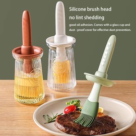 Food Grade Silicone Basting Brush with Integrated Oil Bottle - Heat Resistant, Household Kitchen Use for Pancake, Grilling & Barbecue (Caramel)