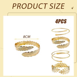 louuuou 4 Pcs Gold Arm Cuffs Set, Upper Arm Bracelet For Women Coil Gold Cuff Bracelet Jewelry Open Armlets Armband Feather Bangles Set Girls Minimalist Style Fashion Jewelry