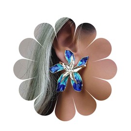 Cimenexe Bohemian Enamel Flower Stud Earrings Blue Enamel Flower Petal Earrings Large Metal Flower Earrings Exaggerated Flower Earrings Jewelry for Women and Girls Gifts