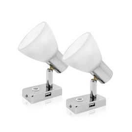 LENKRAD 2 Pack RV Reading Light with USB Port(5V/2A), Interior RV Lights Frosted Glass Shade for Boat Yacht Caravan, Touch Switch Dimmable, USB Charger(Chrome Finish)