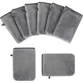 PHOGARY 8 Pack Microfiber Body Wash Mitts, Flannel Soft Face Cleansing Mitts, Reusable Makeup Remover Mitt, Bath SPA Cloth for Women Men Shower Gloves, 6 x 8inch, Grey