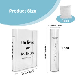 Transparent Book Vase Set, Book-shaped Vase, Clear Acrylic Book Vase, Transparent Cute Bookcase Decoration with Clear Water Beads, Acrylic Flower Vase, Modern for Living Room, Bedroom