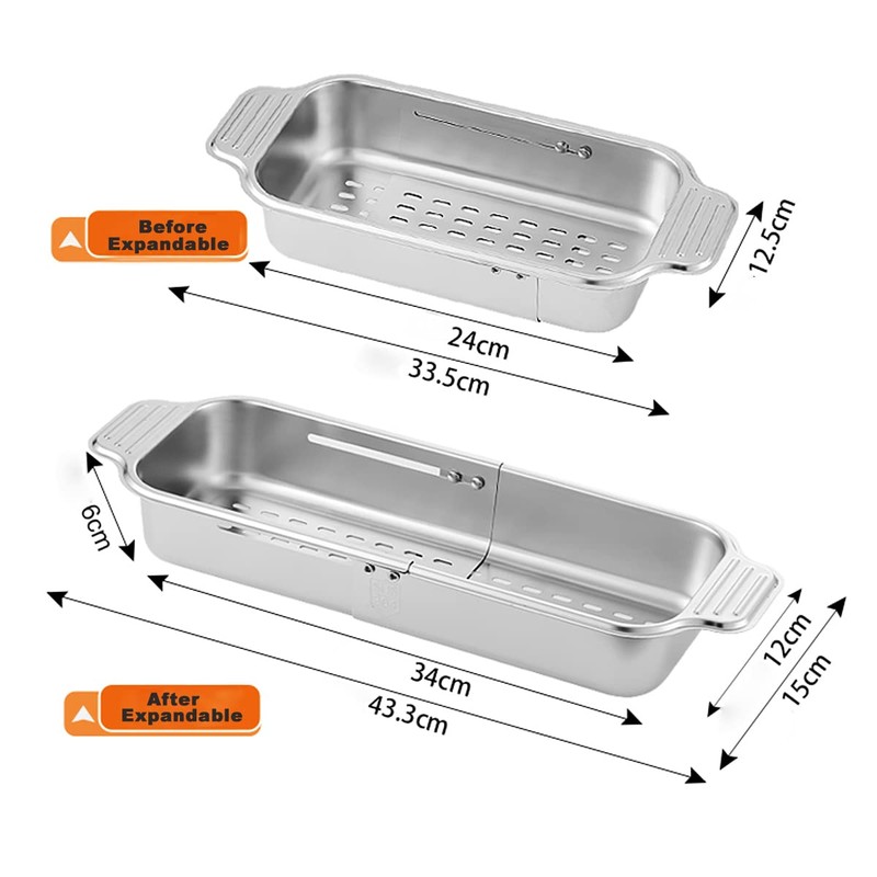 Over The Sink Colander Strainer Basket, 304 Stainless Steel Extendable