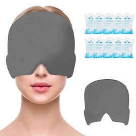 Gorro para Migraña, Gorra Frío para Aliviar ei Dolor de Cabeza, Flexible y Reutilizable, Trae 10 Bolsas de Hielo, para ei Alivio Del EstréS, Migraña y Ojos Hinchados (Gris)