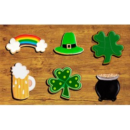 6Pcs St Patricks Day Cookie Cutters - Shamrock Cookie Cutter, 4 Leaf Clover, Top Hat, Pot of Gold, Beer Mug, Rainbow Cookie Cutters - Stainless Steel St Patricks Cookie Cutters for Irish Party