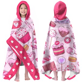 Doughnut Girls Beach Towel with Hoodie for Kids Toddlers Age 4-8, Pink Blue Bath Towels Shower Wrap for Girls, Hooded Poncho Beach Blanket for Pool Swimming Cute Wearable Bath Towel for Child