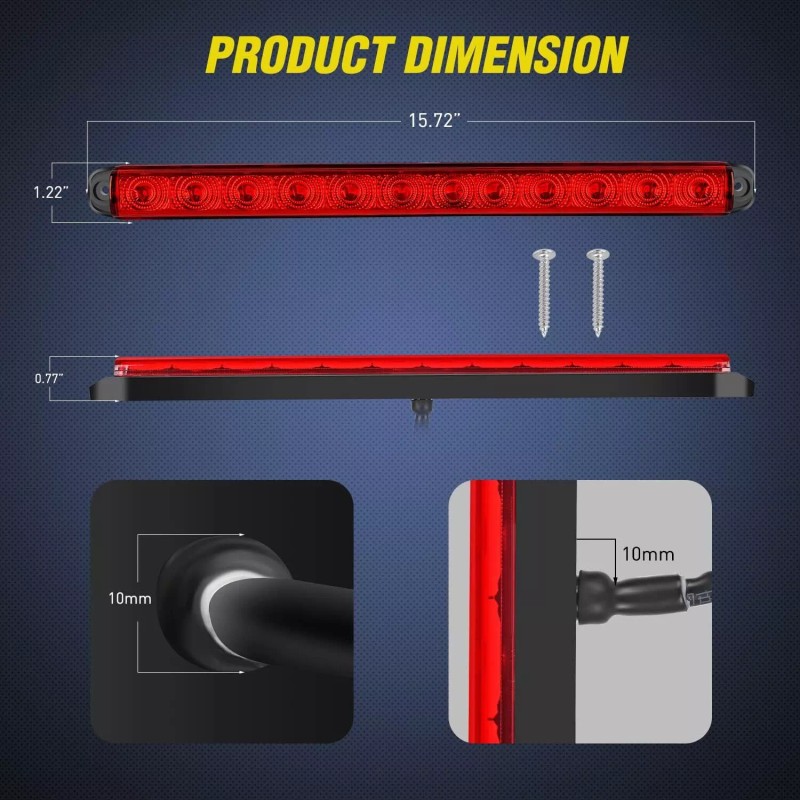 AUTOXBERT LED Trailer Light Bar 16" Red Running Brake Sequential