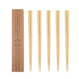 TAKEMI Wooden Chopsticks Dishwasher-Safe Stylish Chopsticks Set of 5 Pairs for Commercial Use, Non-Slip, 8.9 inches (22.5 cm), For Guests, SDGs Eco Material
