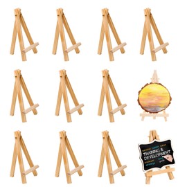Hudiepan Pack of 10 Mini Wooden Easel, Mini Easel, Small Wooden Triangle Easel, Mini Wooden Decoration Easel, Triangle Foldable Wooden Easel, for Display Painting, Wedding Photos, Business Cards