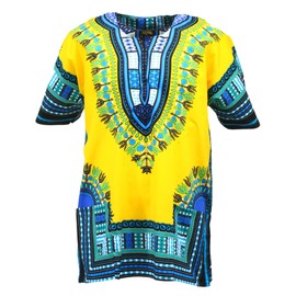 KlubKool Dashiki Shirt Tribal African Caftan Boho Unisex Top Shirt (Dark Yellow,Medium)