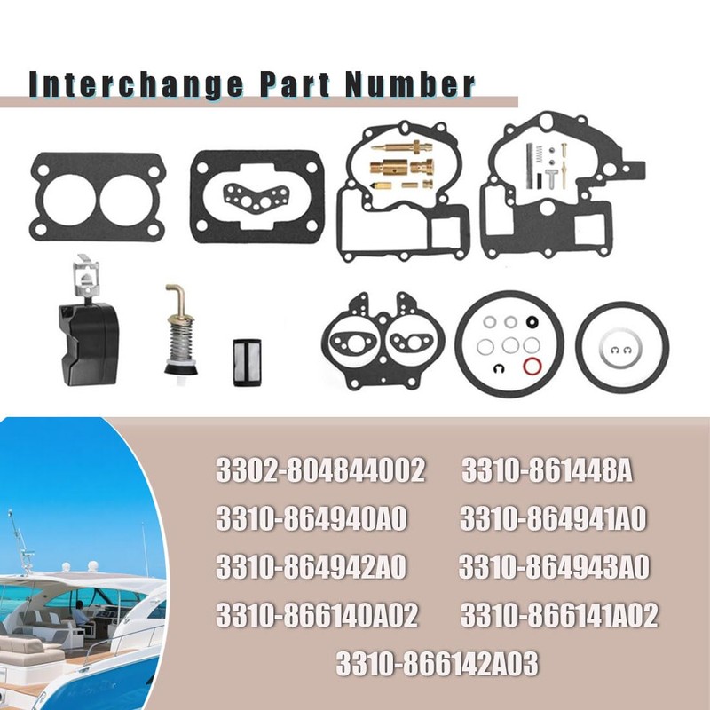 Carburetor Repair Kit Replacement for Mercruiser Marine 2Barrel 3302-804844002 3.0