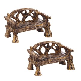 Mioaoa 2Pcs Brown Fairy Garden Furniture Ornaments Miniature Resin Chair Bench Doll House Decor Home Garden Miniatures Resin Micro Landscape Decoration Bench Furniture Outdoor Decor