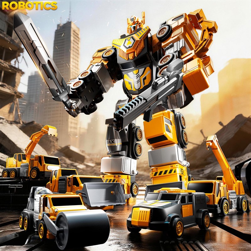 JUKUDAHU 5-in-1 Robot Toys Cars for Kids 3-5, Magnetism Transforming