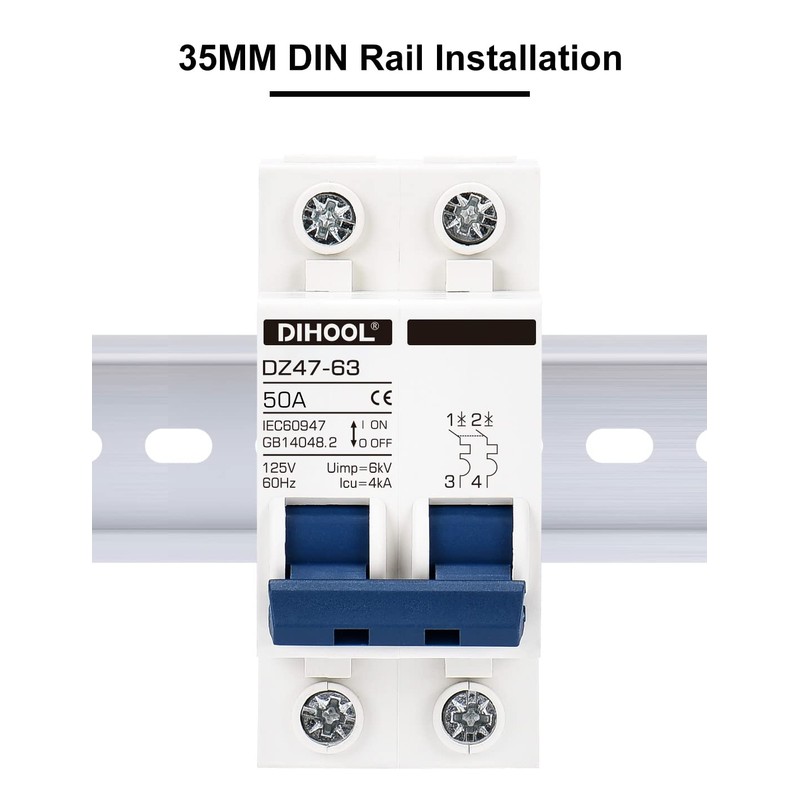 DIHOOL AC Miniature Circuit Breaker,2 Pole 50 Amp 110V Low