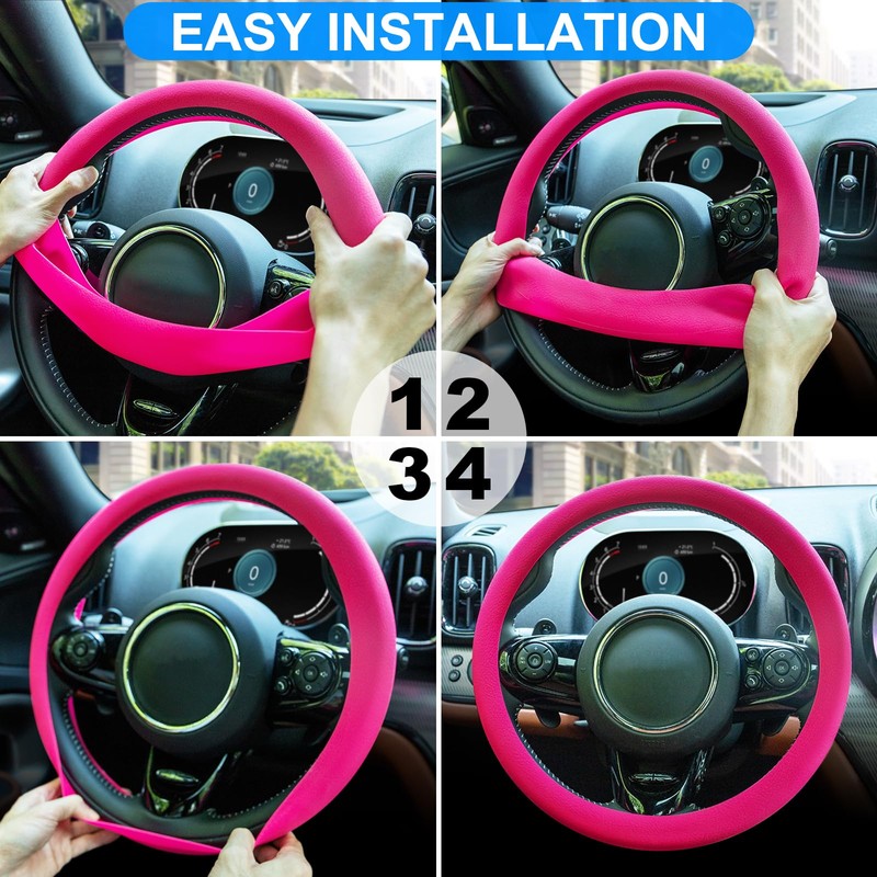 Spurtar Hot Pink Car Steering Wheel Cover Women, Hot Pink