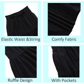 Kukume Maxi Skorts Skirt for Girls Button Front High Waisted Long Skirt with Belt Ruffled Skirts with Pocket 3-12Years (US, Age, 9 Years, 10 Years, Black 3)