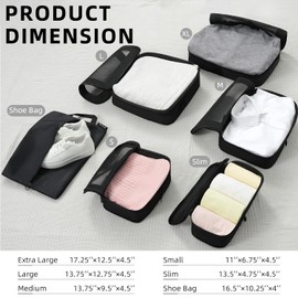 BAGAIL 4 Set/6 Set/8 Set Compression Packing Cubes Travel Accessories Expandable Packing Organizers (Square Mesh, 05-Jet Black)