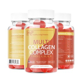 Healthy Living Proteins | Multi Hydrolyzed Collagen Complex Peptides Type I,II, III,V & X | Pure Organic Proteins, Grass Fed| Keto, Amino Acids | Collagen Gummies (90 Count)