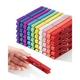 Clothes Pins, Wooden Clothespins with Strong Spring, 3.3 inch 50 Pack, Colored Cheer Pins for Bags Photo Crafts Hanging Small Clips Laundry Wood Pegs Clothing Clothesline Close Pin Drying