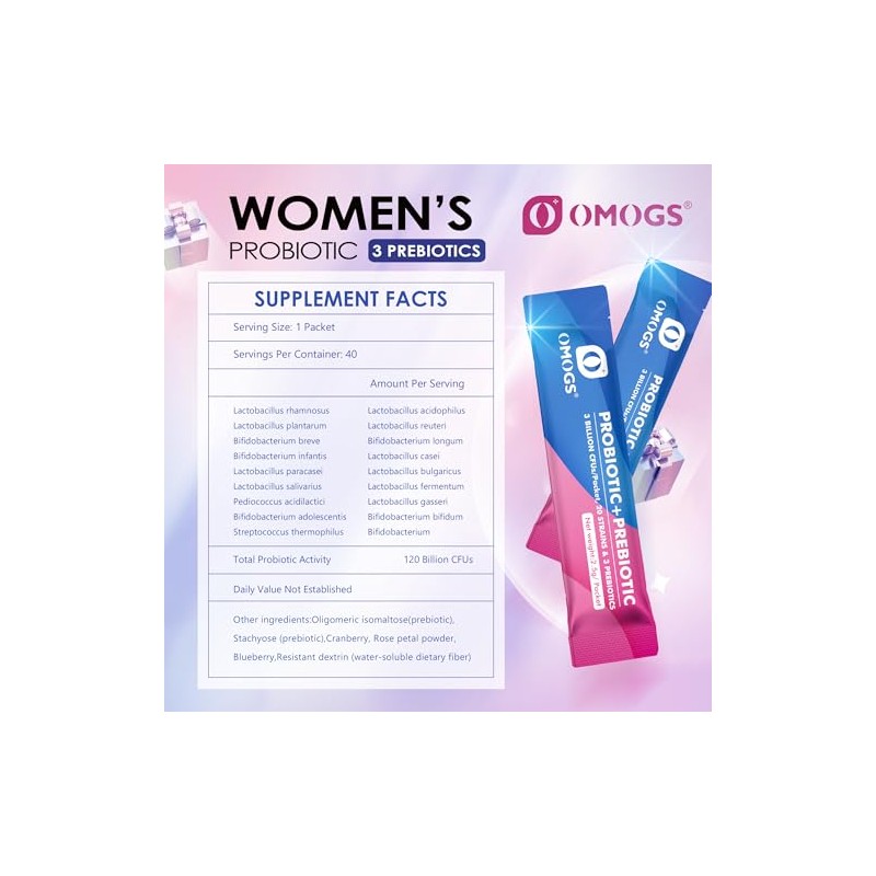 OMOGS Women's Probiotic Powder with Cranberry Extract - Digestive &