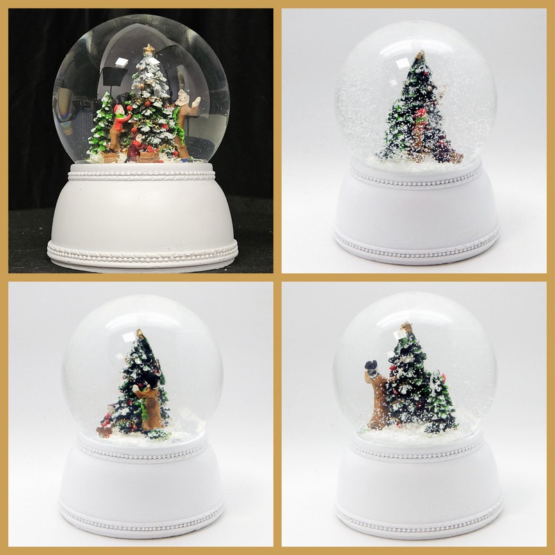 Snowglobe Christmas Tree Decorating Nostalgia with Base White with Music