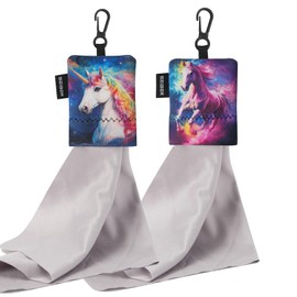 SEIBER Eyeglass Cleaning Microfiber Cloth,7 x 7 inch Glasses Cloth for Sunglasses,Laptops, Cameras,Screen- with Neoprene Pouch,Self-Closing Bottom(2PCS,unicornH-F)