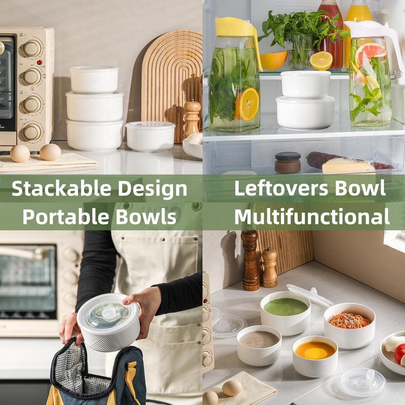 Adewnest Ceramic Nesting Bowls with Lid: Microwave Safe Food Storage