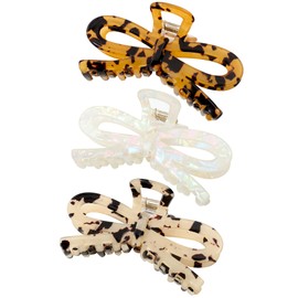 Jayongnee 3 PCS Bow Hair Claw Clips for Women - Non-Slip Hair Clamps for Thin or Thick Hair - Cute Butterfly Hair Accessories for Women Girls - Elegant Hair Styling Accessories (bow 2, large)