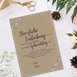 25 Letter Sheets DIN A4 - Writing Paper in Kraft Paper Print with White Ornament - Printable Writing Paper for Writing Yourself Ideal for Invitations for Weddings and Birthdays