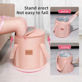MANMOON Foot Bath Basin 25L Large Collapsible Bucket,Portable Foldable Waterproof Foot Soak Tub with Handle, Multifunctional Travel Foot Spa Bag for Outdoor Travel, Camping, Fishing (Pink, With Lid)
