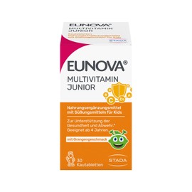 STADA EUNOVA Junior - Multivitamin Kautabletten mit 12 Vitaminen und wichtigen Mineralstoffen - Nahrungsergänzungsmittel für Kinder ab 3 Jahren - 1 x 100 Stück