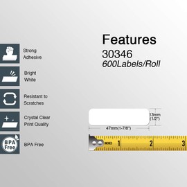 BETCKEY - Compatible DYMO 30346 (1/2" x 1-7/8") Multipurpose Library Barcode Labels - Compatible with Rollo, DYMO Labelwriter 450, 4XL & Zebra Desktop Printers[16 Rolls/9600 Labels]