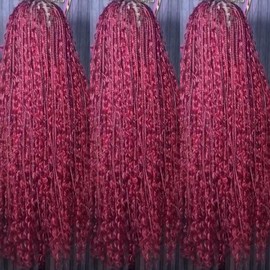 BOHO Knotless Braided wig - braids: Burgundy  knotless  boho braids, Lace type: Luxury  lace