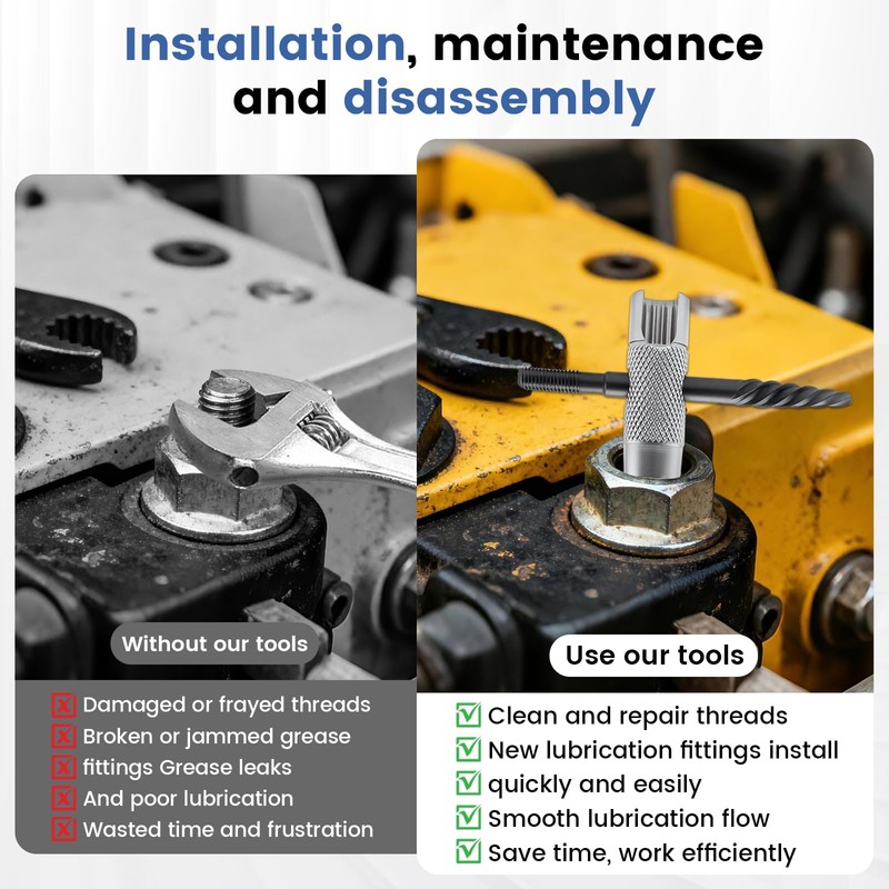 KCMOSGI 2 Pcs Grease Fitting Tool, 4-in-1 Grease Zerk Fitting