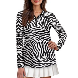 Suobstales Zebra Stripe Print Golf Polo Shirts for Women Wrinkle Resistant & Moisture Wicking Golf Outfits for Workout Hiking, Quick Dry Athletic Shirts Lightweight Tops Tennis Shirts, M
