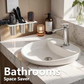 Hair Tool Organizer Wall Mount, White Hair Dryer Holder Acrylic and 3 Cup, Hair Tool Holder for Hair Curling Storage, Curling Iron Organizer, Blow Dryer Storage for Vanity Bathroom