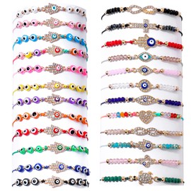 24/12 Pcs Evil Eye Bracelets Mexican Hamsa Bracelet Set Protection Mal De Ojo Gold Anklets Jewelry Gift for Women Girls Boys