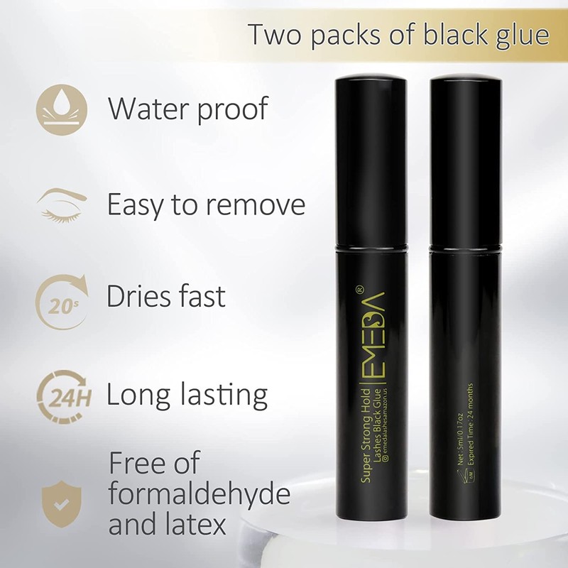 EMEDA 2 PCS Latex Free Eyelash Glue Waterproof Black Lashes