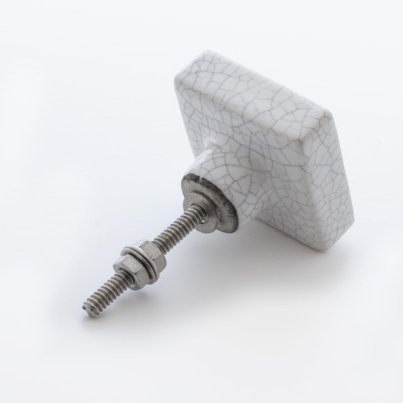 ETHNICITI Square White Crackle 40mm Ceramic Door Knobs Vintage Shabby