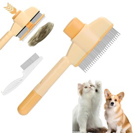 Fellblitz BüRste Katze, 2 Stück Fellbürste Katze,Selbstreinigender Kamm Mit AuslöSeknopf, FüR Langes & Kurzes Fell, Entfernt Knoten & Lose Haare (Gelb)