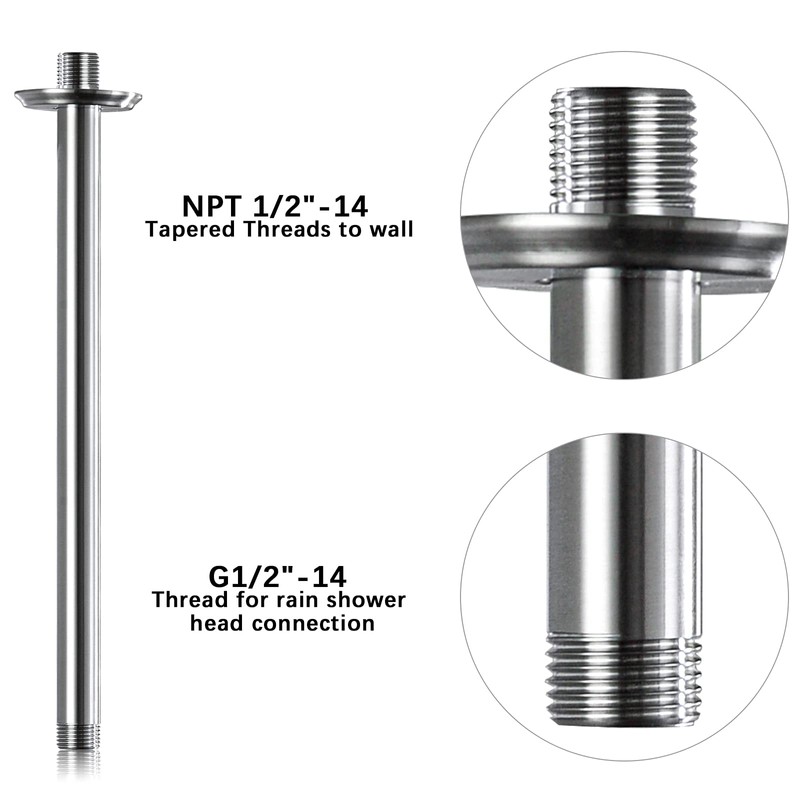 12 Inch Shower Arm and Flange Brushed Nickel, Ceiling Mounted