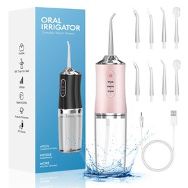Lumewave Irrigador Dental de Agua para Limpieza de Dientes - 8 Chorroes 3 Modos Portátil Inalámbrico para Limpiador de Dientes, Irrigador Oral Recargable Impermeable IPX7 para Viajes Hogar (Rosa)
